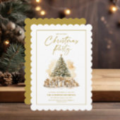 エレガントクリスマスツリー金ゴールドホワイトギフトパーティー 招待状