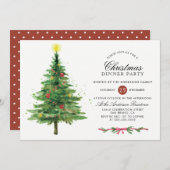 エレガントクリスマスツリー | ホリデーディナーパーティー 招待状 (正面/裏面)