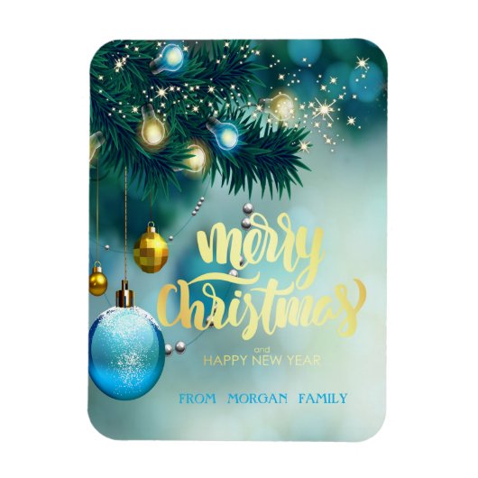 エレガントクリスマスツリー，ボール，星の休日 マグネット (縦)