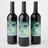 エレガントクリスマスツリー，ボール，星 ワインラベル (ボトル)