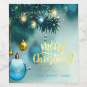 エレガントクリスマスツリー，ボール，星 ワインラベル (シングルラベル)