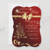 エレガントクリスマスツリー，弓，赤，クリスマスパーティー 招待状 (正面)