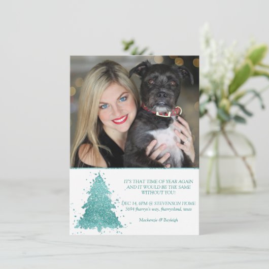 エレガントクリスマスツリー | Luxe Aqua Mint写真 シーズンカード (スタンド正面)