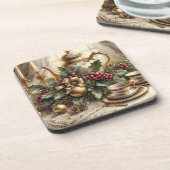 エレガントクリスマステアポット懸命プラスチックのコースター コースター (左側)