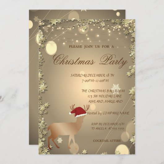エレガントクリスマスディアサンタハット、クリスマスパーティー 招待状 (正面/裏面)
