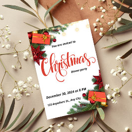 エレガントクリスマスディナーパーティの招待状 招待状