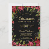エレガントクリスマスディナーパーティーかわいらしポインセッタ 招待状 (正面)