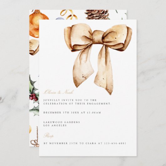 エレガントクリスマスデコール婚約招待状 招待状 (正面/裏面)