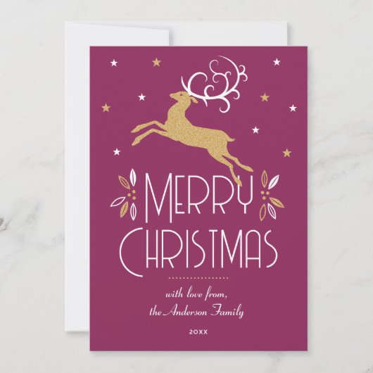 エレガントクリスマストナカイ写真梅金ゴールドフラット カード (正面)