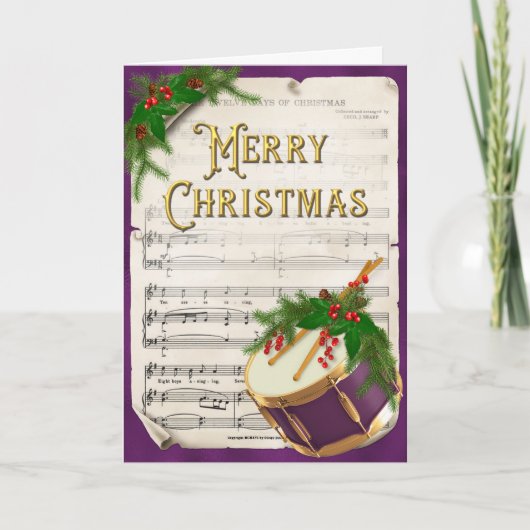 エレガントクリスマスドラムヴィンテージ楽譜 シーズンカード (正面)