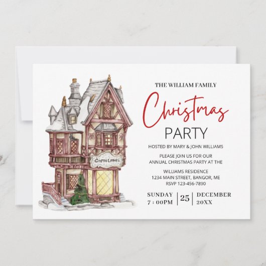エレガントクリスマスハウスファミリーパーティー 招待状 (正面)