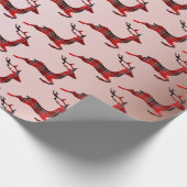 エレガントクリスマスバッファロープレイドトナカイバラ金ゴールド ラッピングペーパー (角)