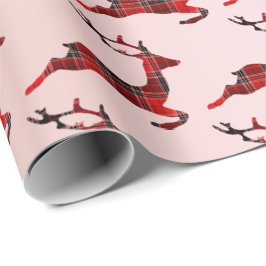 エレガントクリスマスバッファロープレイドトナカイバラ金ゴールド ラッピングペーパー