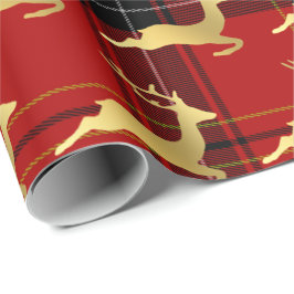 エレガントクリスマスバッファロープレイドパターン&金ゴールド ラッピングペーパー