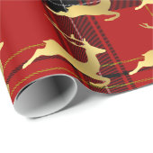 エレガントクリスマスバッファロープレイドパターン&金ゴールド ラッピングペーパー (ロールコーナー)