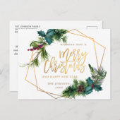 エレガントクリスマスパインコーンフレームホリデーグリーティング ポストカード (正面/裏面)
