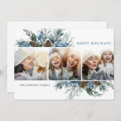 エレガントクリスマスパインコーン3フォトグリーティング シーズンカード (正面/裏面)