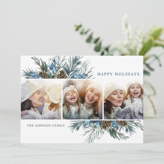 エレガントクリスマスパインコーン3フォトグリーティング シーズンカード (スタンド正面)