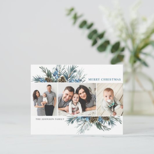 エレガントクリスマスパインコーン3フォトグリーティング ポストカード (スタンド正面)