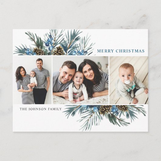 エレガントクリスマスパインコーン3フォトグリーティング ポストカード (正面)