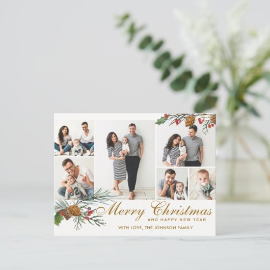 エレガントクリスマスパインコーン6フォトグリーティング シーズンポストカード (スタンド正面)