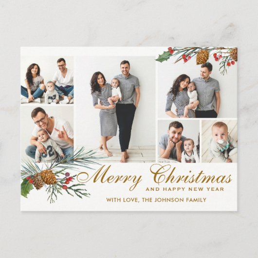 エレガントクリスマスパインコーン6フォトグリーティング シーズンポストカード (正面)