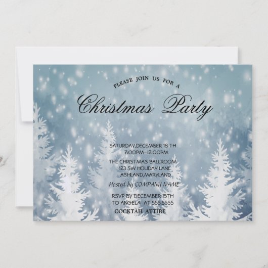 エレガントクリスマスパイン、雪クリスマスパーティー 招待状 (正面)