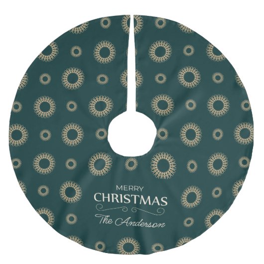 エレガントクリスマスパターン抽象芸術金ゴールドフローラ ブラッシュドポリエステルツリースカート (正面)