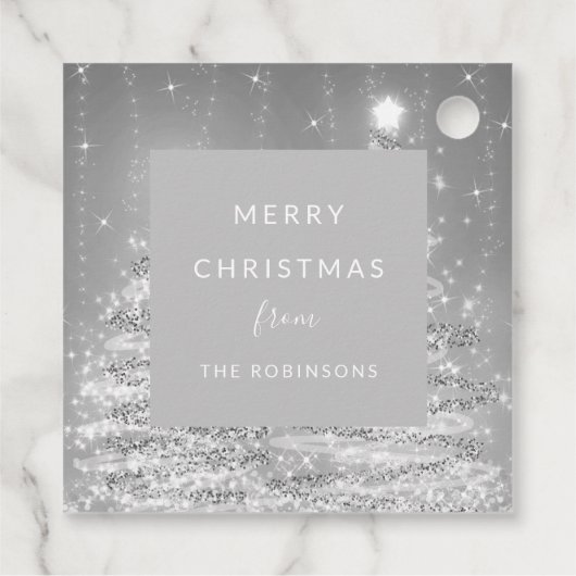 エレガントクリスマスパーティーきらめくツリーズシルバー フェイバータグ