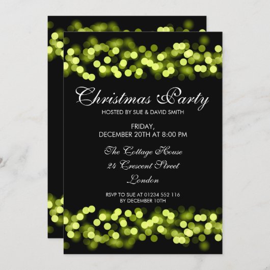 エレガントクリスマスパーティーグリーンハリウッドグラム 招待状 (正面/裏面)
