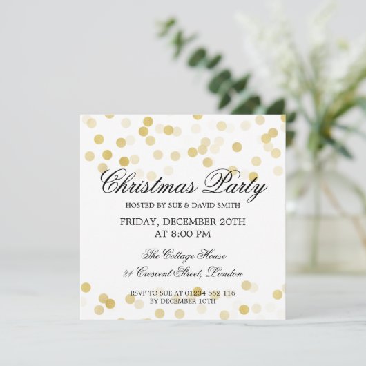 エレガントクリスマスパーティーゴールドフォイルグリッターライト 招待状 (スタンド正面)