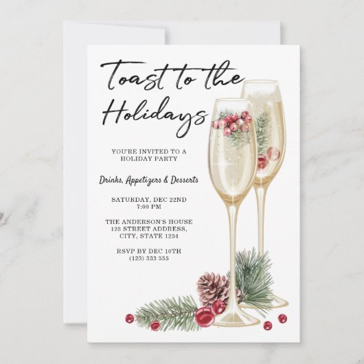 エレガントクリスマスパーティーシャンパングラス 招待状 (正面)