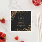 エレガントクリスマスパーティースノーフレーク黒金ゴールド スタンダードカクテルナプキン (インサイチュ)