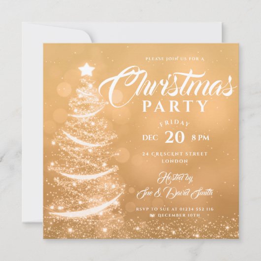 エレガントクリスマスパーティースパークル金ゴールド休日 招待状 (正面)