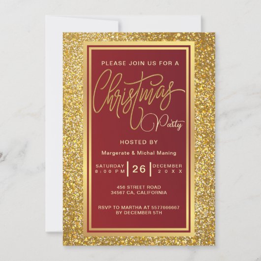 エレガントクリスマスパーティースパークル金ゴールド招待状 招待状 (正面)