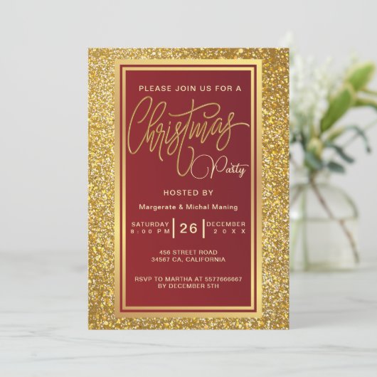 エレガントクリスマスパーティースパークル金ゴールド招待状 招待状 (スタンド正面)