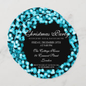 エレガントクリスマスパーティーターコイズスパークリー灯 招待状 (正面/裏面)