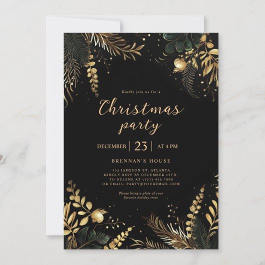 エレガントクリスマスパーティーフェスティバルホリデーグリーナリー 招待状 (正面)