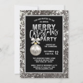 エレガントクリスマスパーティーブラックシルバーグリッター 招待状 (正面)
