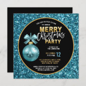 エレガントクリスマスパーティーブラック金ゴールドブルーグリッター 招待状 (正面/裏面)