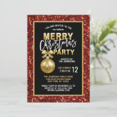 エレガントクリスマスパーティーブラック金ゴールドレッドグリッター 招待状 (スタンド正面)