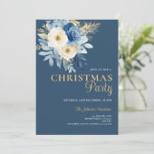 エレガントクリスマスパーティーホワイト&ブルー花金ゴールド 招待状 (スタンド正面)