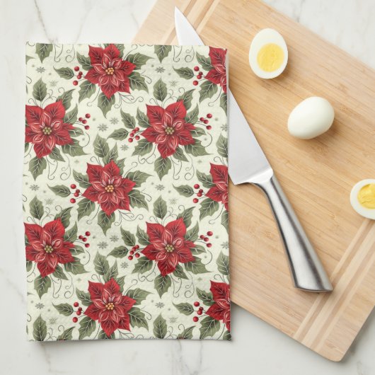 エレガントクリスマスパーティーポインセティシアキッチンタオル キッチンタオル (四つ折り)