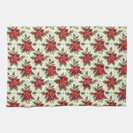 エレガントクリスマスパーティーポインセティシアキッチンタオル キッチンタオル (横)