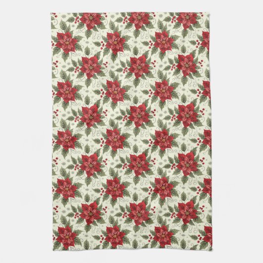 エレガントクリスマスパーティーポインセティシアキッチンタオル キッチンタオル (縦)
