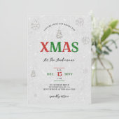 エレガントクリスマスパーティーレッドグリーンホワイトグリッター 招待状 (スタンド正面)