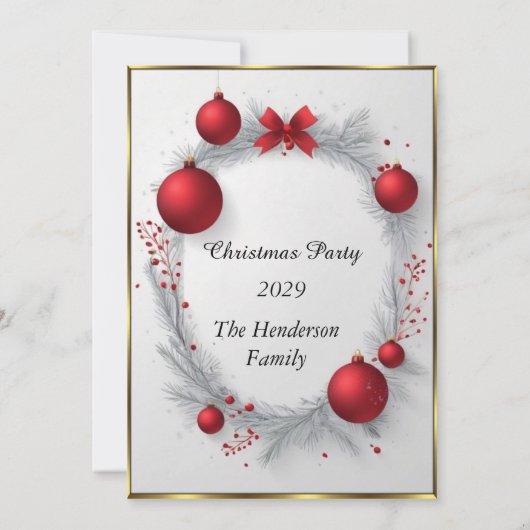 エレガントクリスマスパーティーレッドボーブル 招待状 (裏面)