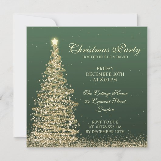 エレガントクリスマスパーティー緑 招待状 (正面)