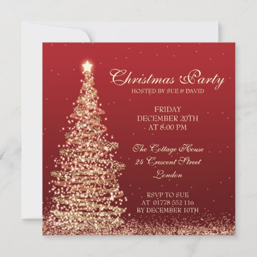 エレガントクリスマスパーティー赤 招待状 (正面)