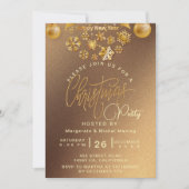エレガントクリスマスパーティー金ゴールドきらめくライト 招待状 (正面)